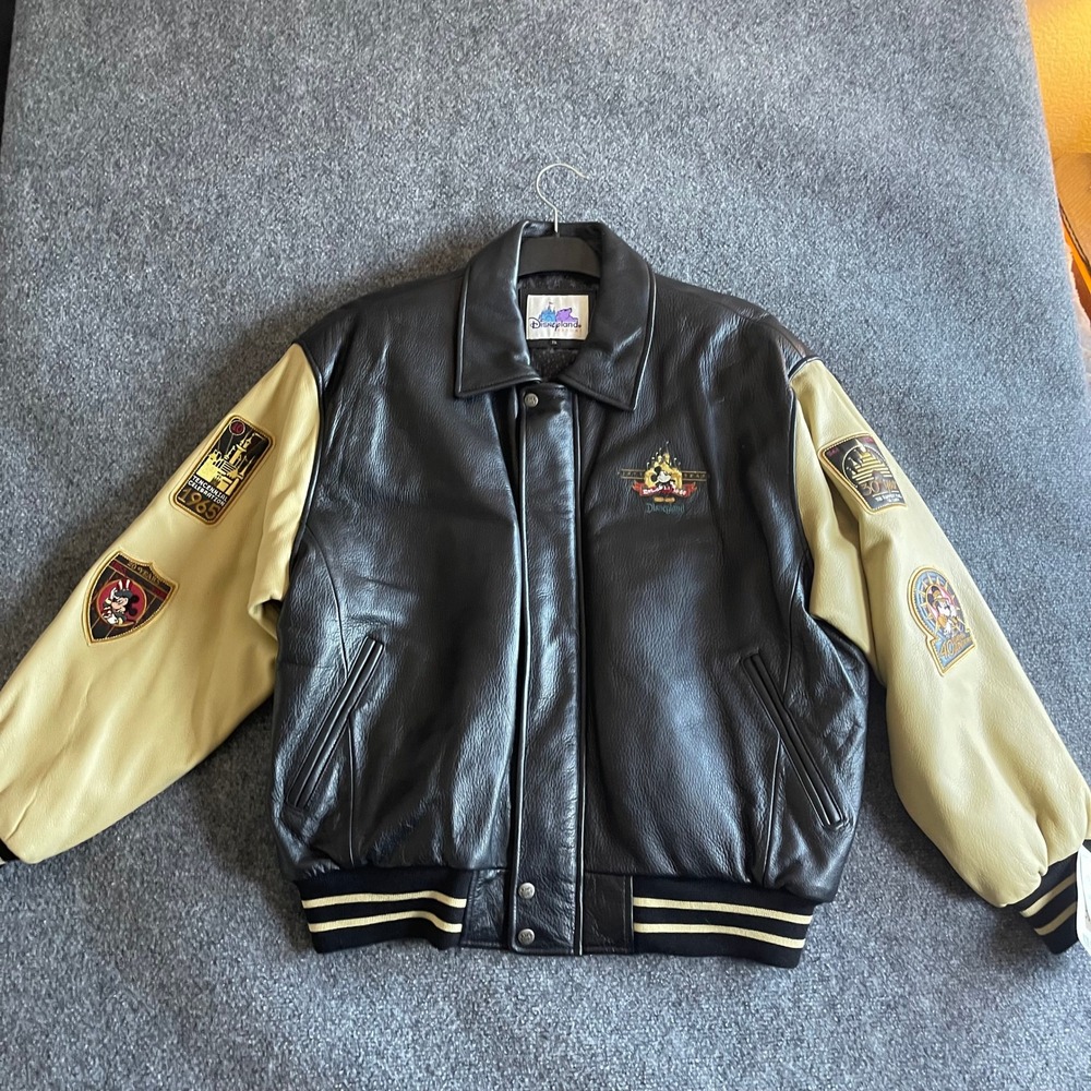 Disneyland 50th Anniversary Leather Varsity Jacket Mickey Mouse Black XL 8130RM‎